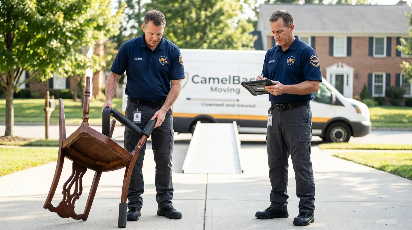 Movers inspecting furniture for damage prevention before loading in Whitefish, MT