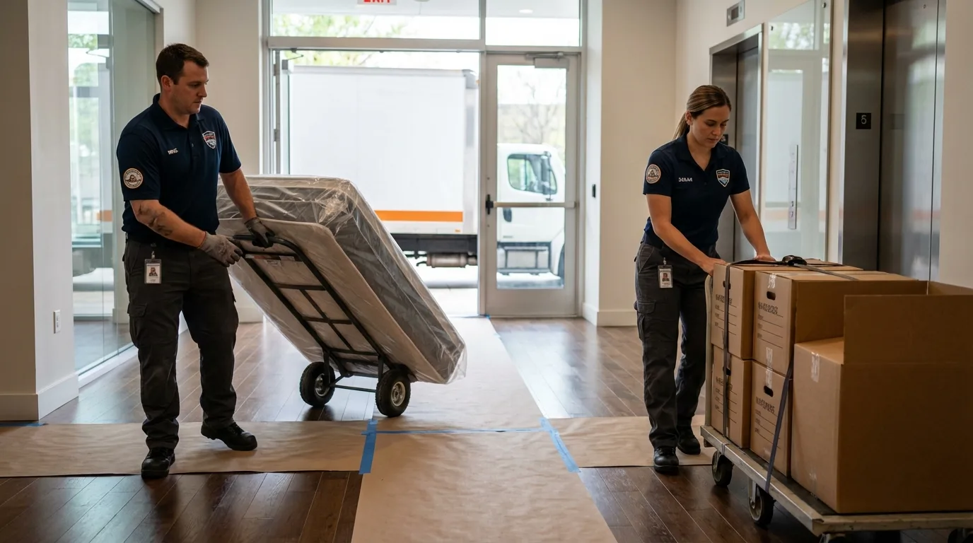 Professional apartment movers loading elevator in Whitefish, MT
